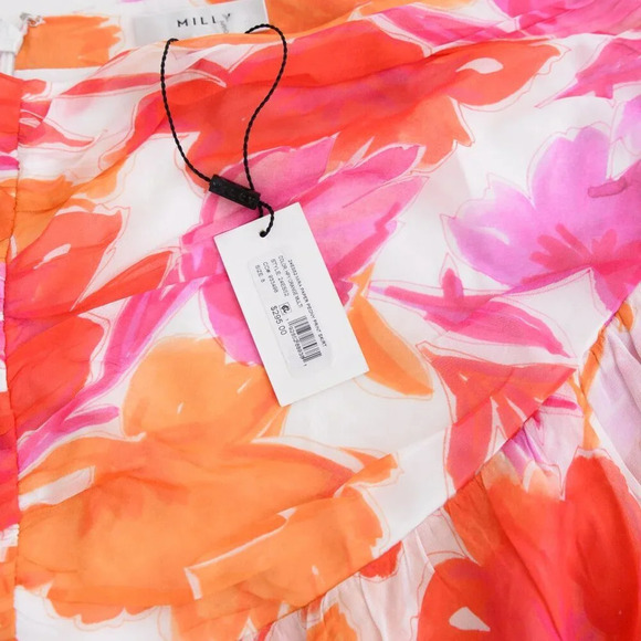 Milly Mira Paper Ruffled Floral Peony Mini Skirt In Orange Multi 8  NWT - Picture 6 of 14